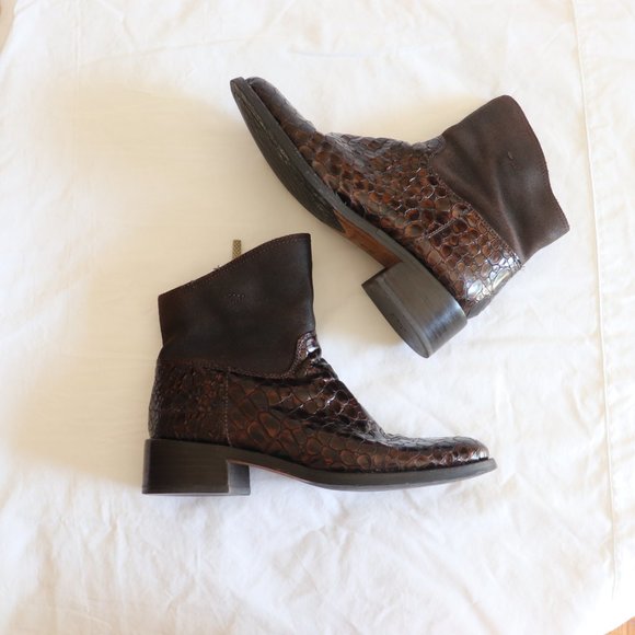 Donald J Pliner Leather Animal Print Moto Boots Brown Size 7.5M - Picture 2 of 9